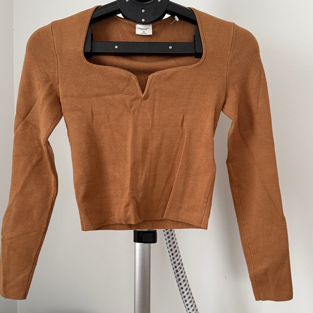 Abercrombie & Fitch Camel Long Sleeve Crop Top